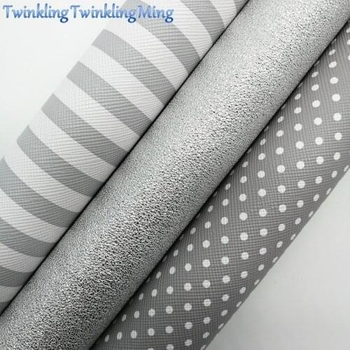 GREY Faux Fabirc, Faux Leather Fabric, Dots Stripes Synthetic Leather Fabric Sheets For Bow A4 21x29CM Twinkling Ming XM577