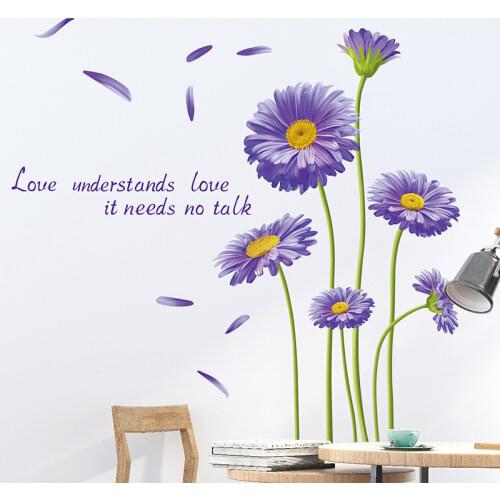 [SHIJUEHEZI] Holland-chrysanthemum Flower Wall Sticker DIY New York Aster Mural Decals for House Living Room Bedroom Decoration