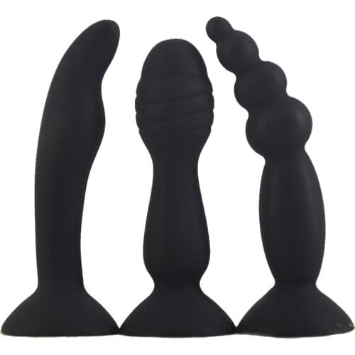 FAAK 3pcs/lot Silicone butt plug strong suction cup beads anal sex toys clit G-spot stimulate anal plug erotic products sex shop