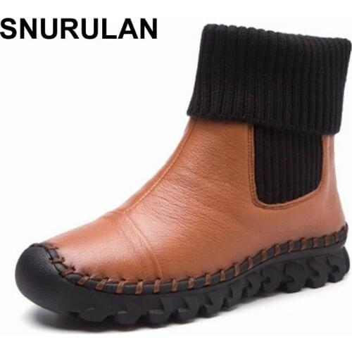 SNURULAN New 2017 Women Winter Ankle Boots Handmade Velvet Flat With Boots Shoe Comfortable Casual Shoes Women Snow Boots