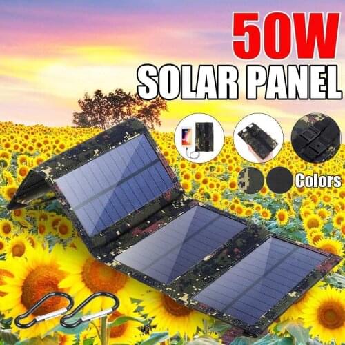 50W Portable Solar Panel 5V Folding Solar Cell Foldable Waterproof USB Port Charger Mobile Power Bank for Phone Battery Outdoor