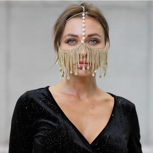 Rhinestone Chain Face Masks Dance Party Tassel Veil Masks Handmade Nightclub Party Show Women Head Decor Facemask