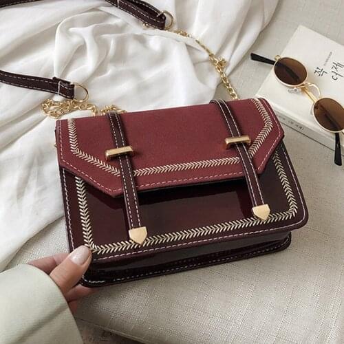 Scrub PU Leather Flap Shoulder Bags For Women 2021 Chain Simple Contrast Color Crossbody Bag Ladies Purses and Womens Handbags