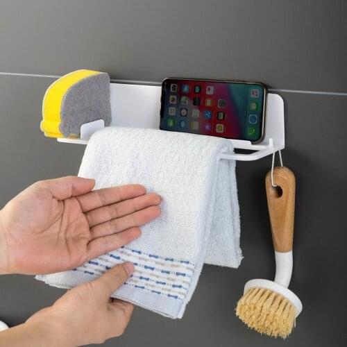 Punch-Free Towel Rack With Card Slot Bathroom Towel Rack Wall-Mounted Bathroom Single Towel Bar