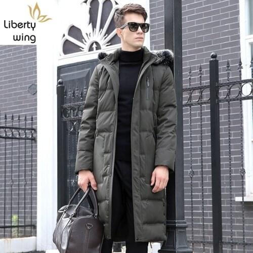 High Quality Winter Mens Down Jacket Fox Fur Collar Thick Warm Padded Parkas Casual Slim Fit Hoody Overcoat Long Coats 3XL