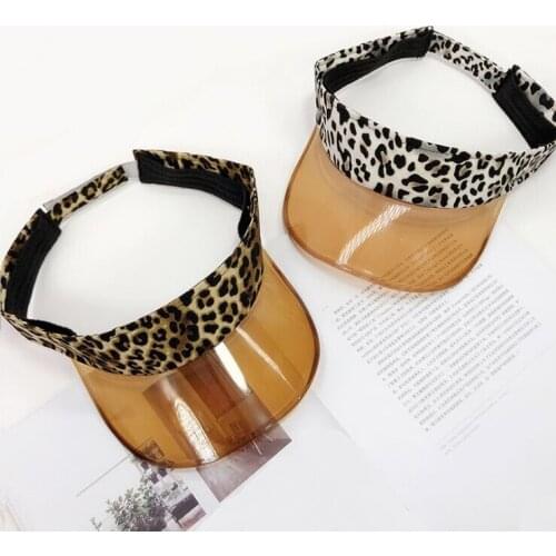 Womens Casual UV Protection PVC Plastic hard Sun Visor Caps Leopard Casquette Gorros Breathable Topless Sun Visor Caps Wholesal