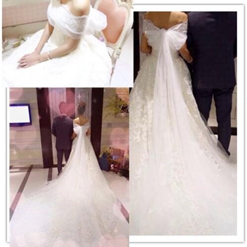 2016 Bolero Long Train With Lace Applique Sexy Wedding Bolero Cheap Custom Made Wedding Jacket Wraps Women Evening Party Coat
