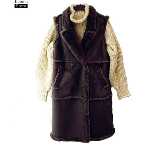 Winter jacket women Sleeveless Waistcoat Slim Warm Thicken Velvet Faux Suede Vest Coat Midi Long Lambs Wool Jackets Autumn femme