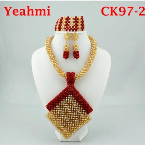 2020 Bridal Gift Nigerian Wedding African Beads Jewelry Set Fashion Dubai Gold-color Jewelry Set Costume Design Big Necklace