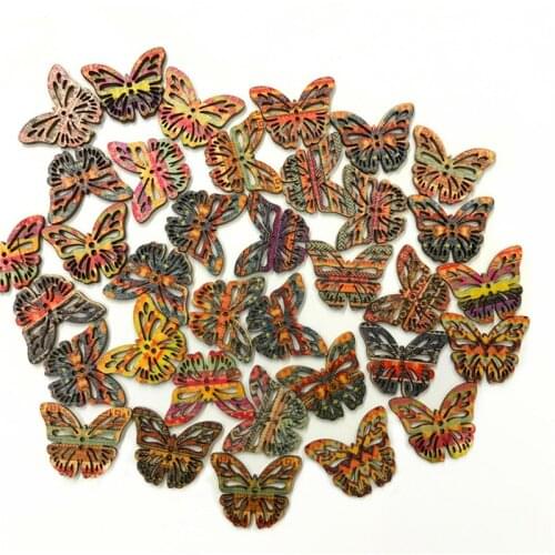 300PCS Butterfly Pattern Wooden Scrapbooking Sewing Button Kids Scrapbooking DIY Craft Wedding Decoration Buttons for Crafts