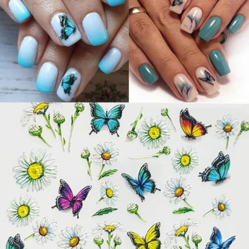 3D Acrylic Engraved Nail Sticker Embossed Sun-Flower Butterfly Water Decals Empaistic Nail Water Slide Decals Z0483
