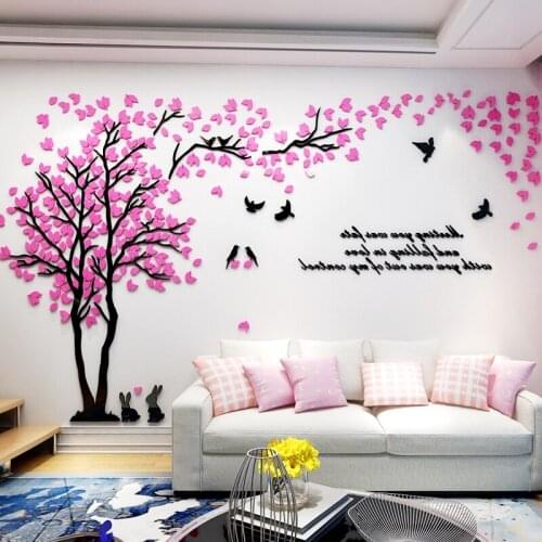 3D Wall Sticker Love Tree With Bird Rabbit Decals For Wall Living Room Decoration Acrylic Wall Stickers TV Background Wallpaper