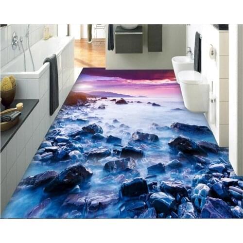 Beibehang Custom interior painting waterproof pvc wallpaper seaside stone living room bathroom 3d floor wall papers home decor