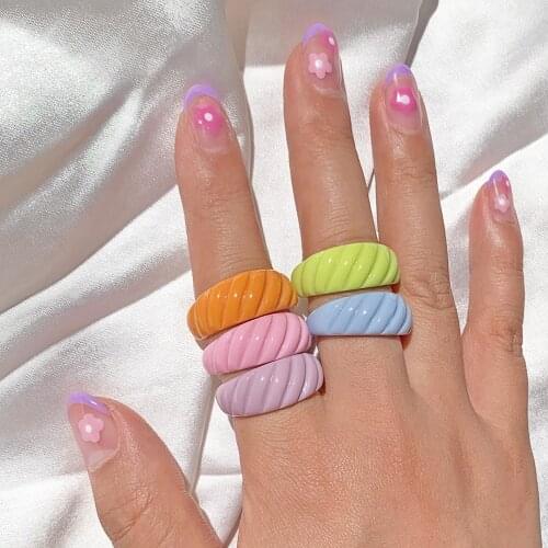 5 pcs/Set New Simple Acrylic Resin Bread Ring Simple Creative Retro Color Resin Rings For Women Girls Fashion Jewelry Gift