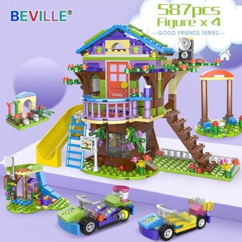 587Pcs Creative All Seasons Tree House Model Building Blocks Mystery Camp Room DIY Stacking Bricks Toys Gifts For Girls Friends