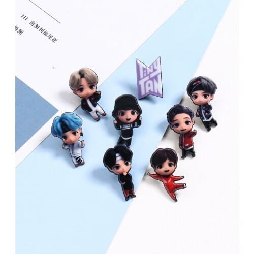 7pcs/set TinyTAN Bangtan Boys Groups Model Toys Cartoon Brooch badge mini figures toy for gift