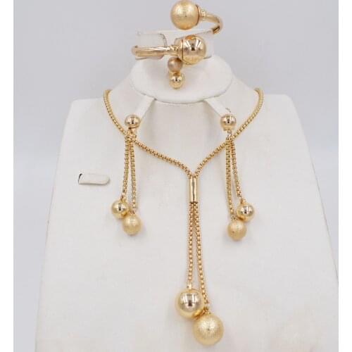 African Wedding Jewelry Bead Necklace Earrings Ring Bracelet Gold Charm Women Bridal Jewelry Sets Accessories