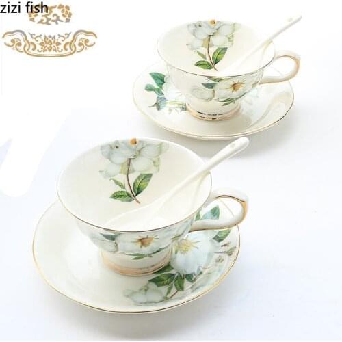 Camellia-cup Saucer Spoon Bone China Tea Mug Coffee Cup Retro Coffee Mugs Ceramic Milk Container Low-key Luxury Tabletop Tea Set