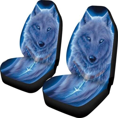 AUTO KEGAN Wolf Print Universal Car Front Bucket Seat Cover Car Interior Accessories for Bmw E46 E90 F10 Tesla Model 3 Megane 2