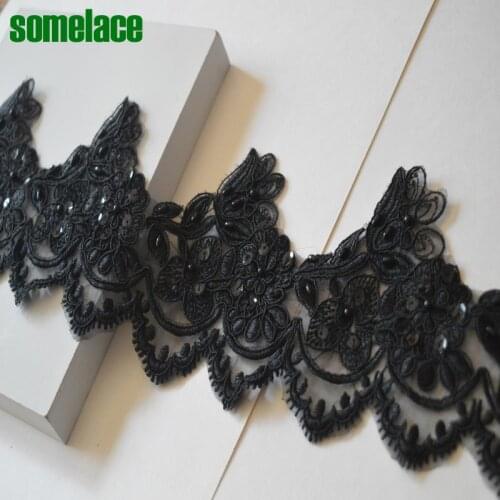 1YD black wavy fluorescence alencon Lace Trim Fabric Millinery Accent Dress Decoration Bridal Trim 2018102615