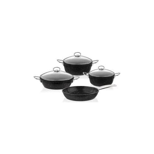 Tac 7 PCS Iron cast Granit adorable black with glass lid cookware set