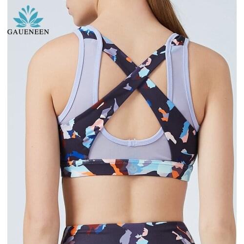 Women Camo Seamless Sport Bra Top Back Cross Padded Yoga Brassiere Fitness Crop Top Female Sport Yoga Bra Push Up Sports Bra