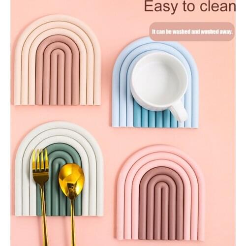 Home Rainbow Coaster Table Mat Removable Silicone Heat Insulation Pad Table Mat Hollow Placemat Tea Cup Mat Non-Slip