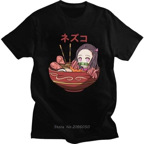 Funny Demon Slayer Kimetsu No Yaiba T Shirt for Men Short Sleeved Anime Manga Ramen Nezuko Casual Tee Cotton T-shirt Harajuku