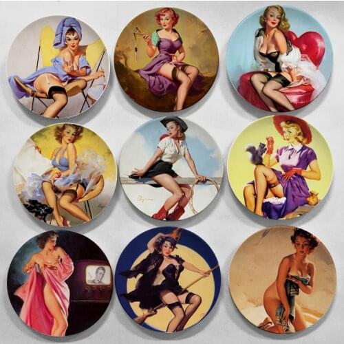 Gil Elvgren pin-up girls Sexy Posters wall decorative hanging plate artistic ceramic craft background decoration Renaissance
