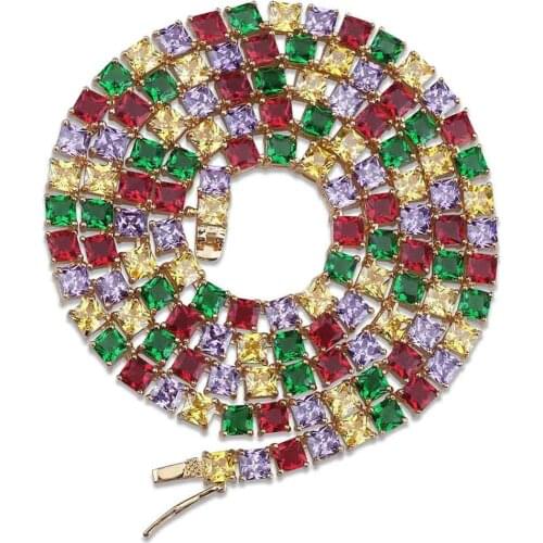 Hip Hop 4 Colors Cubic Zirconia Bling Iced Out Tennis Chokers Necklaces1 Row Square CZ Link Chain for Women Men Rapper Jewelry