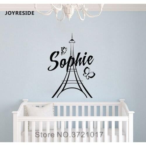 JOYRESIDE Personalized Wall Paris Custom Name Decal Vinyl Sticker Decor Girls Room Bedroom Living Room Art Interior Murals A533