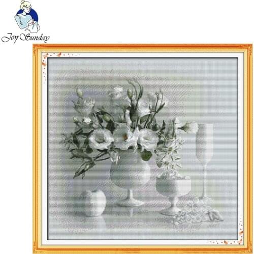 Joy Sunday White vase 11CT Printed Fabric 14CT Canvas Counted Chinese Cross Stitch Kits Cross-stitch set Embroidery Needlework