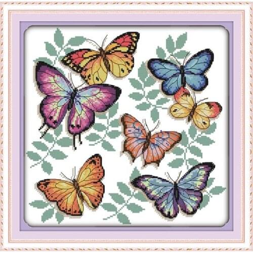 Joy Sunday Colorful Butterflies Flying Counted Cross Stitch Kits for Embroidery Chinese Needlework Printed Decorations for Home