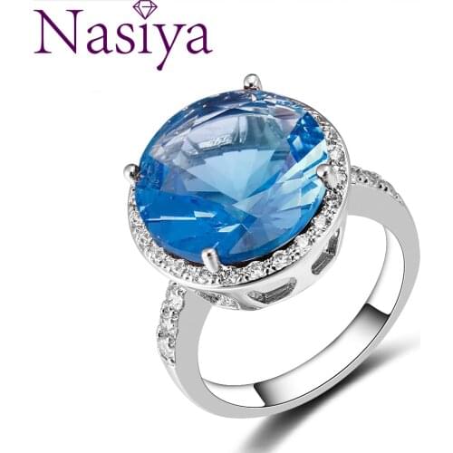 Womens Multi-Color Large Round 15MM Zircon Ring Ladies and Girls Engagement Wedding Party Anniversary