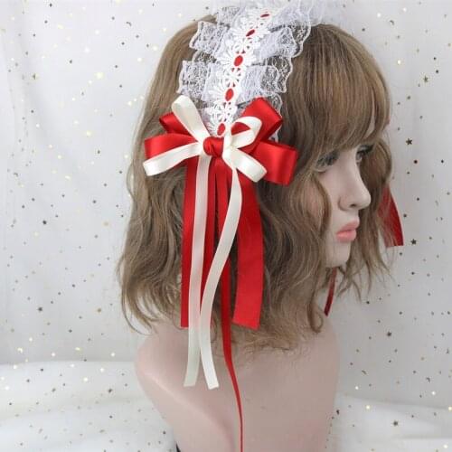 Lolita Lace Bow Ribbon Fabric Hair Band Cosplay Comic Exhibition Dark Gothic Maid Hair Accessories Female Headwear