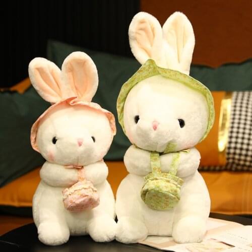 28-70CM Cute and Chubby Bunny Plush Toy Carrying Basket Stuffed Kawaii Green/Pink Throw Pillow Home Decoration Holiday Gift