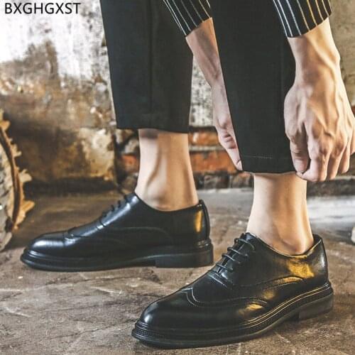 Brown Men Dress Shoes Pointed Toe Black Oxford Men Shoes Leather Formal Office Shoes for Men 2021 Chaussure Homme Zapatos Hombre