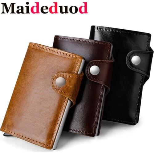 Maideduod Genuine Leather Metal Men Card Holder RFID Aluminium High quality Credit Card Holder With RFID Blocking Mini Wallet