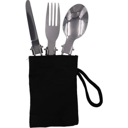 Set 3 In 1 Outdoor Stainless Steel Folded Fork Spoon Knife Picnic Camping Dinnerware Tableware Set Stainless Steel Folding