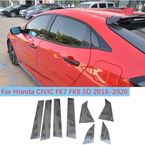 Real Carbon fiber Window Pillar Posts Trims BC Column Stickers For Honda Civic FK7 FK8 5D HATCHBACH 2016 - 2020