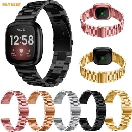 Stainless Steel Strap For Fitbit Versa3/Sense Smart Watch Metal Belt Wristband Replacement Watchband Loop Clasp Bracelet Band