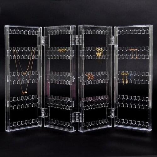New 256 Holes Foldable 4 Panel Clear Makeup Jewelry Organizer Holder Earring Stud Necklace Bracelet Storage Stand Display