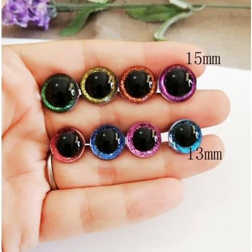 New size 13mm-15mm clear round shape glitter toy safety eyes & glitter fabric & hard washer--color&size option for diy-20pcs