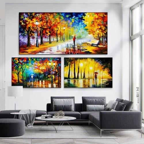 Landscape Oil Painting Rain Light Street Scenery Lovers Art Canvas Painting Living Room Corridor Office Home Decoration Mural