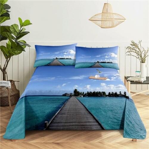 Lake 0.9/1.2/1.5/1.8/2.0m Digital Printing Polyester Bed Flat Sheet With Pillowcase Print Bedding Set