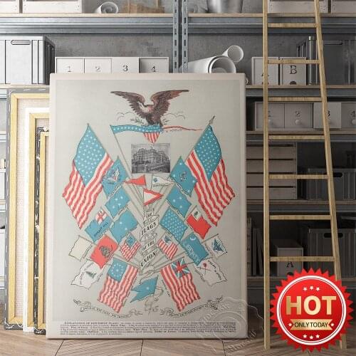 American Flags 1901 Poster, America Civil War National Flag Wall Picture, Bald Eagle Inhabit National Flag Wall Stickers