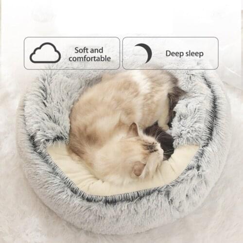 Puppy Kitten Supplies Winter 2 In 1 Cat Bed Round Velvet Warm Pet Bed House Long Plush Warm Sleeping Bag Sofa Cushion Nest