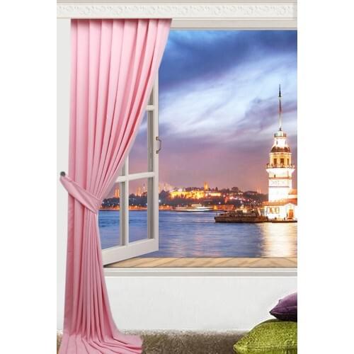 Nature Curtain Fabric Lace-Up Canvas Pleated Backdrop Curtain Pink 110x260 cm