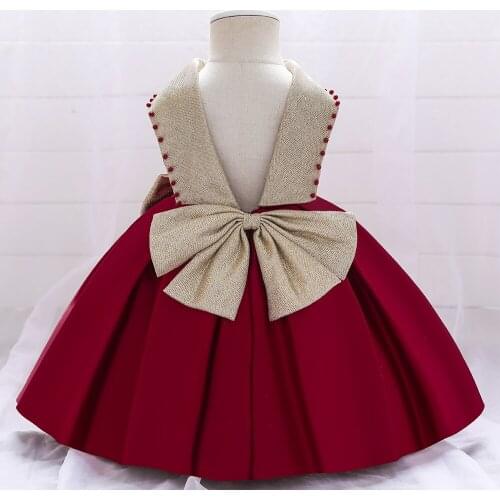 Backless Bow Beading Christening Princess Wedding Toddler Birthday Party Child Baptism Baby Girl Clothes Summer Dresses Vestidos