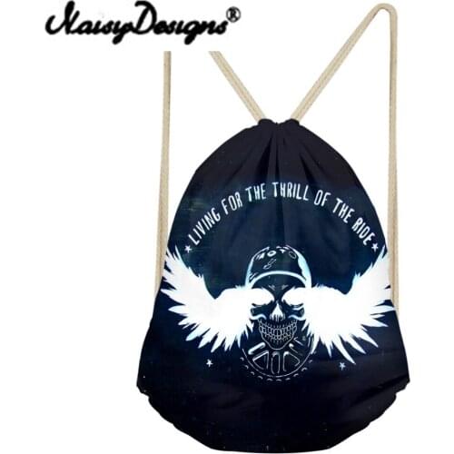 Noisydesigns wings series Cool Punk Skull Printing mens Drawstring Backpack Tote String for Teenagers Harajuku bags Mochila new
